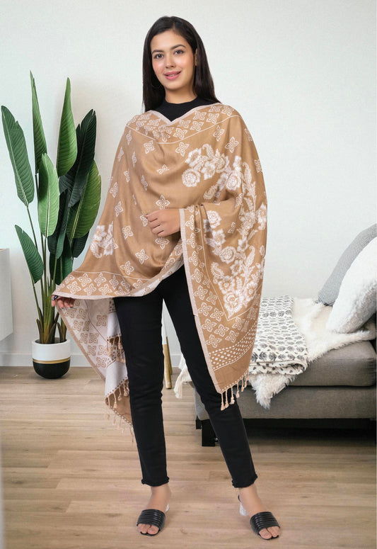 KRITI Floral Design Woollen Beige Color Stole For Girl