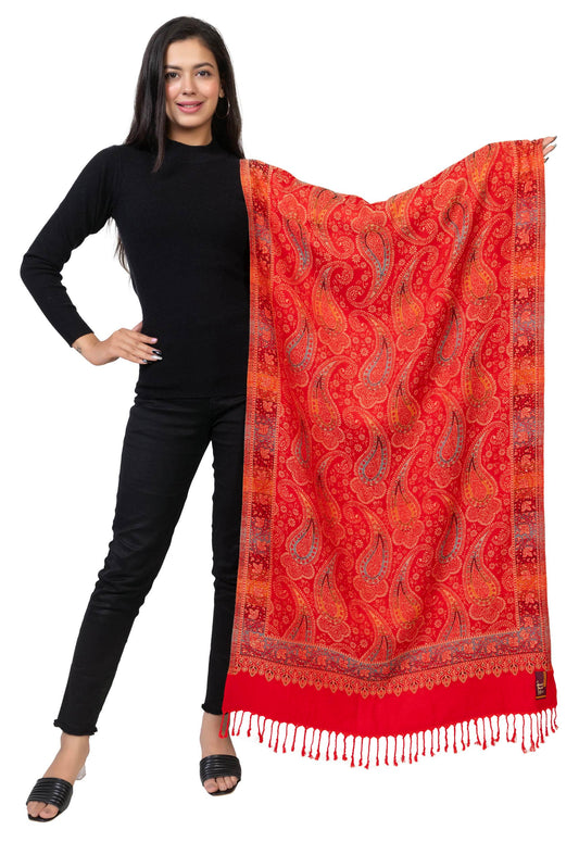 कृति पैस्ले डिज़ाइन ऊनी लाल रंग का स्टोल लड़कियों के लिए