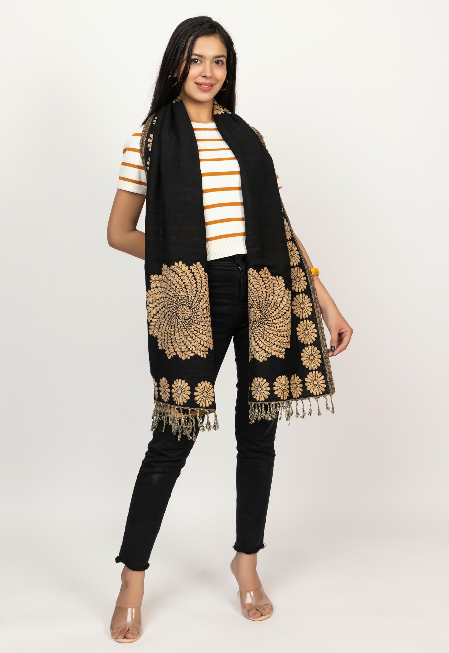 KRITI Black Camel Viscose Stole For Women.