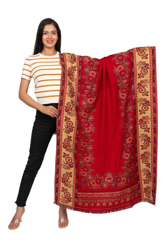 KRITI Paisley Designer Woollen Red Colour Shawl For Women
