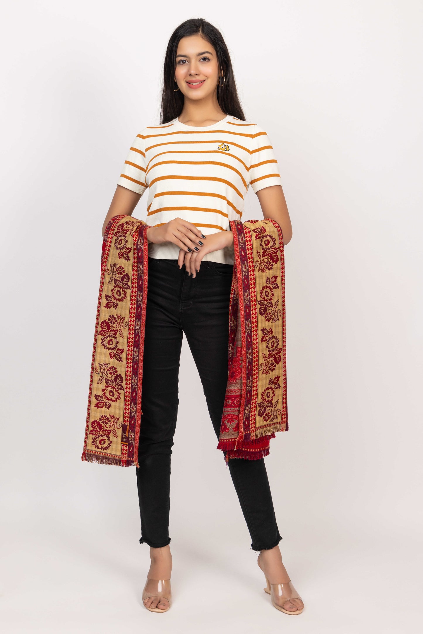 KRITI Paisley Designer Woollen Red Colour Shawl For Women