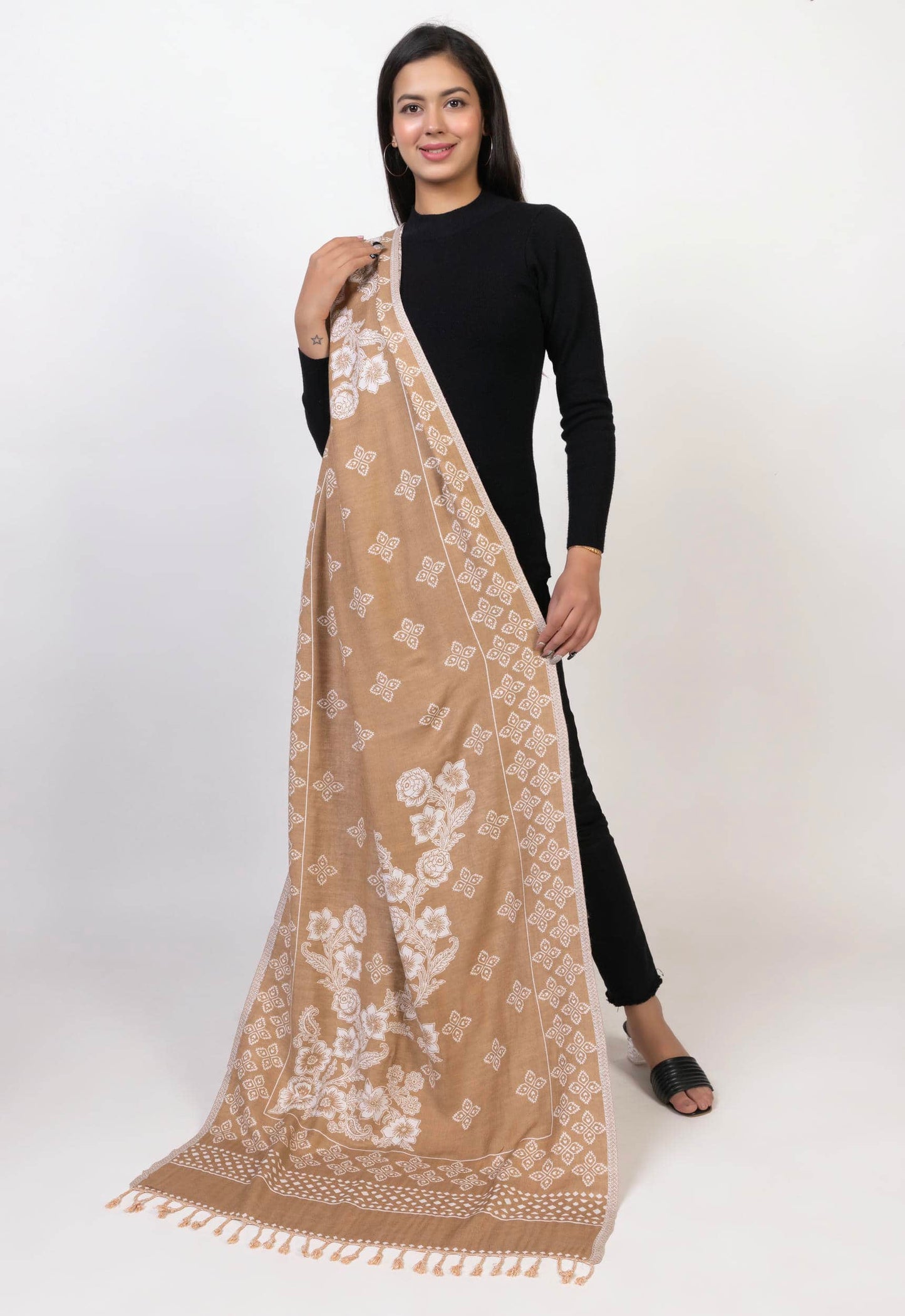KRITI Camel Viscose Stole For Women.