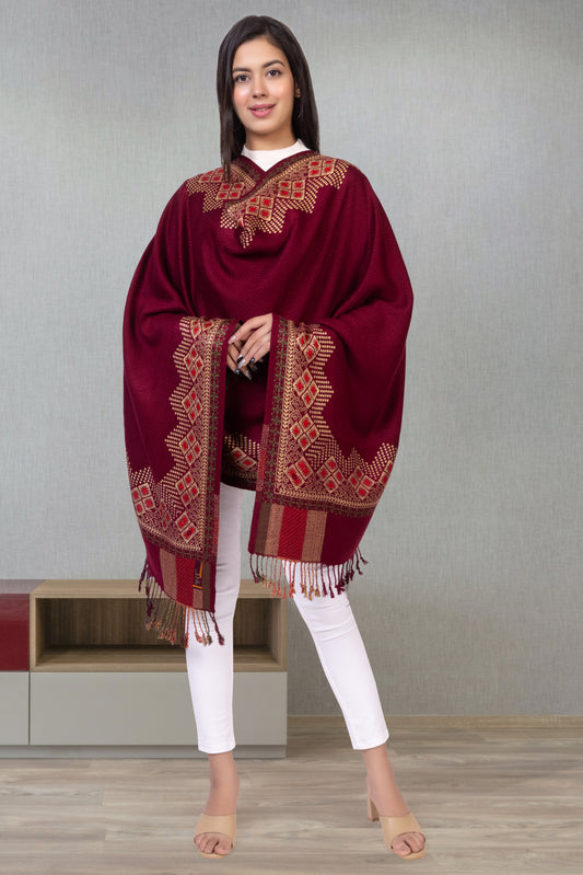 KRITI Paisley Designer Woollen Wine Stole For Girl