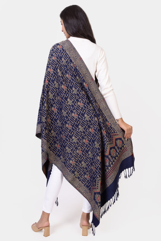 KRITI Floral Designer Woollen Navy Colour Stole For Girl