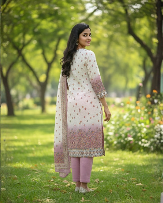 KRITI Winter Woolen Digital Print Stitched Suit Pink Color For Women
