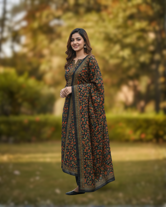 KRITI Winter Woolen Unstitched Suit Black Color For Women