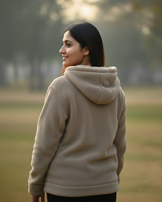 KRITI Women's Woolen Blend Zip Up Hoodie - Premium Warm Hooded Sweatshirt | Casual Winter Sweatshirt with Pockets