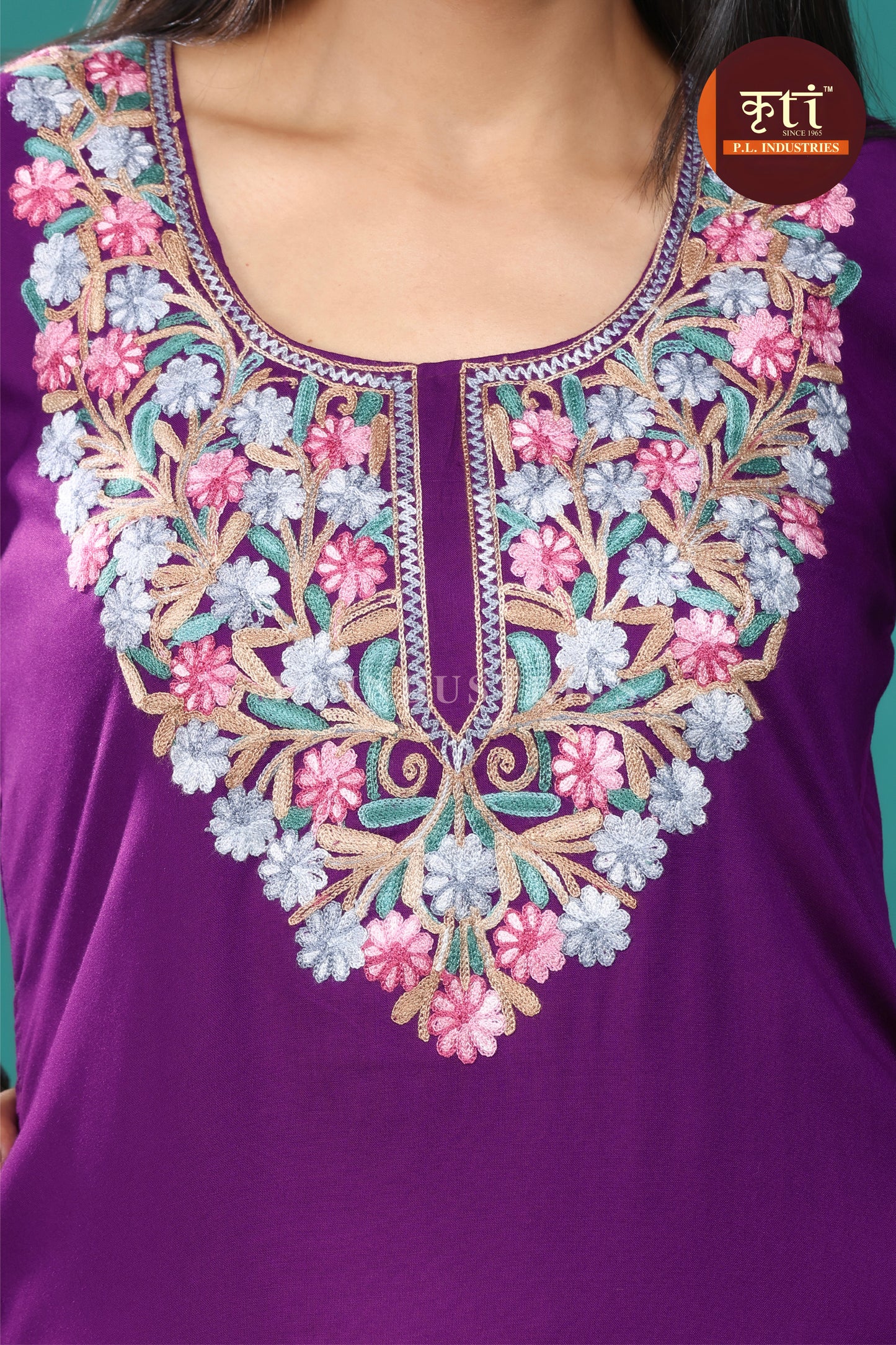Purple Rayon Cotton Co-ord set with Intricate Floral Hand Embroidery for Women| Premium Ethnic Wear by Kriti