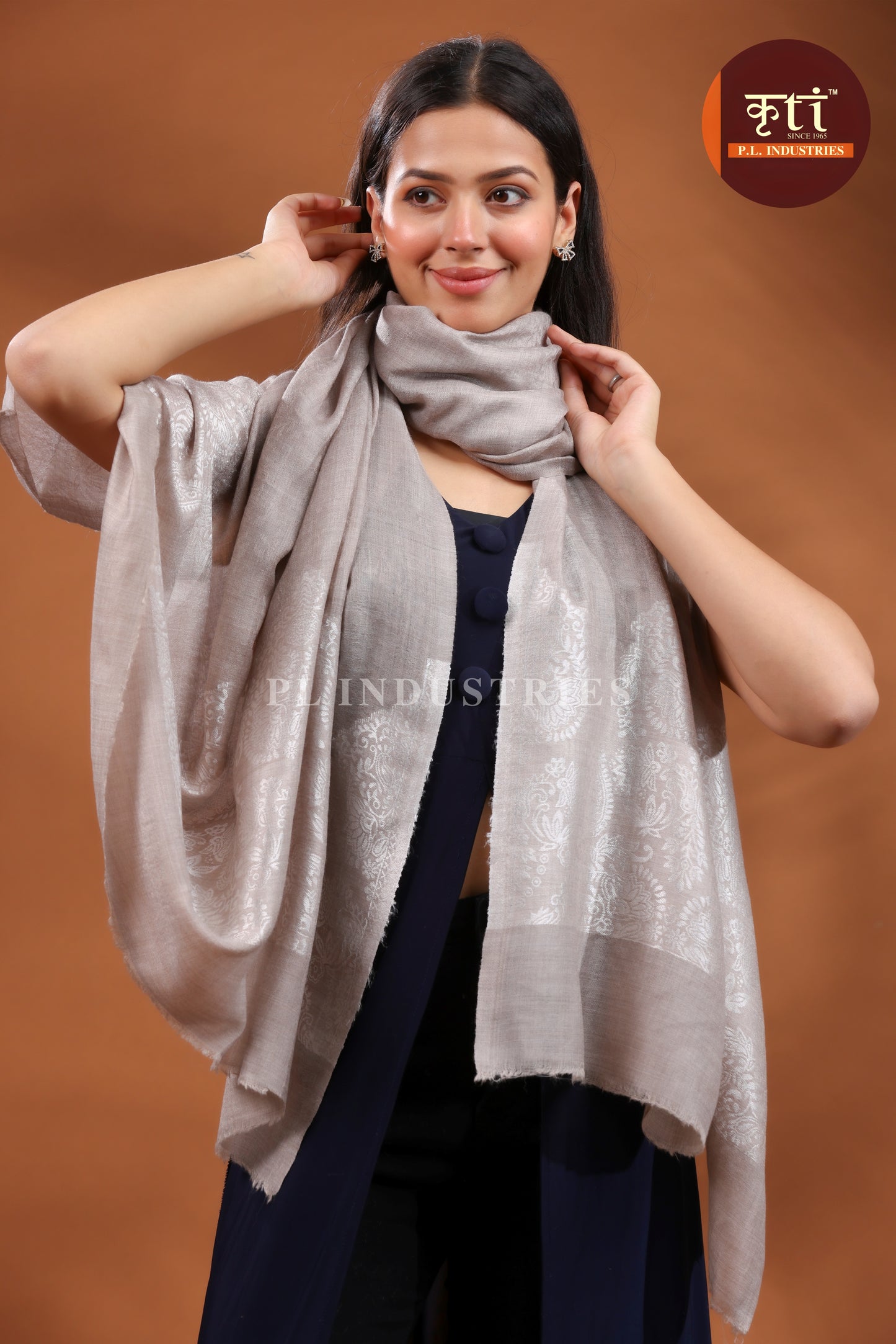 KRITI Premium Floral Design Fine Wool Beige Color Shawl For Women