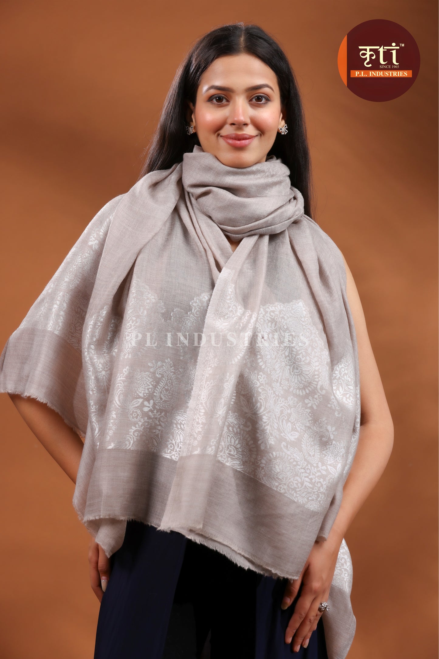 KRITI Premium Floral Design Fine Wool Beige Color Shawl For Women
