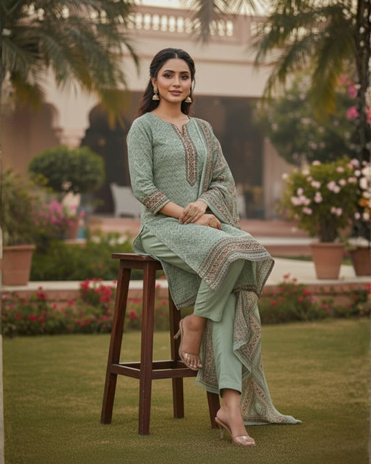 KRITI Winter Woolen Unstitched Suit Mint Color For Women