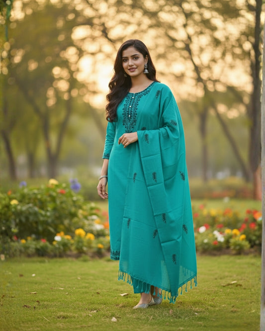 KRITI Woolen Embroidered Stitched Suit Firozi Color For Women Winter
