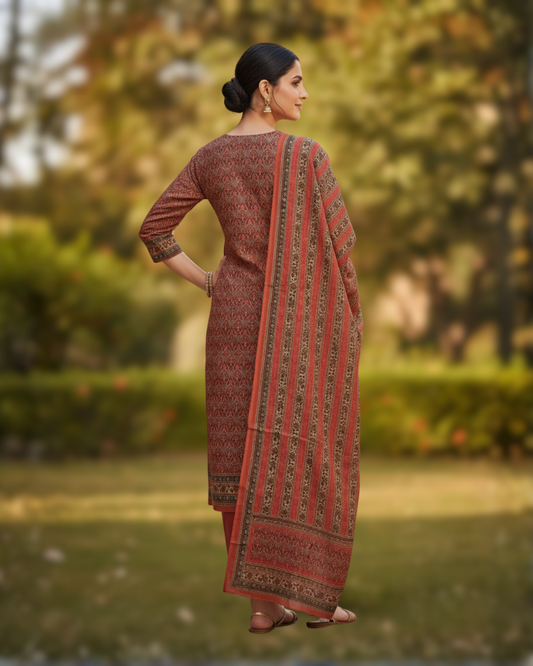 KRITI Winter Woolen Unstitched Suit Red Color For Women