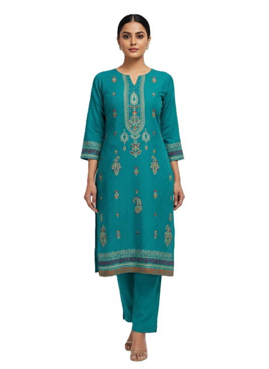KRITI Winter Woolen Unstitched Suit Firozi Color For Women