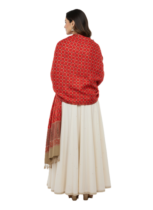 KRITI Check Design Warm Woolen Red Color Shawl for Women