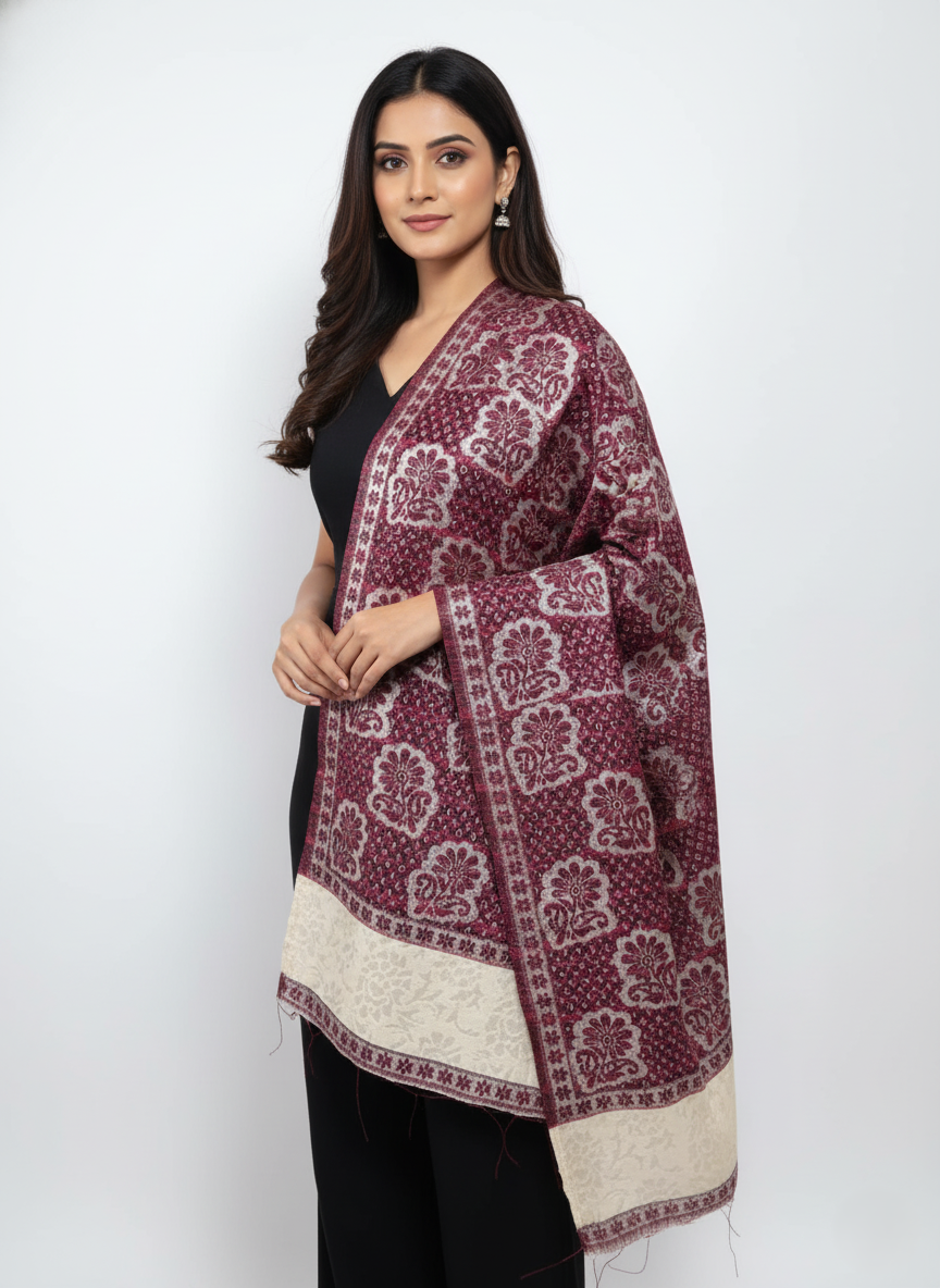 KRITI Floral Pattern Woollen Color Shaw For Women