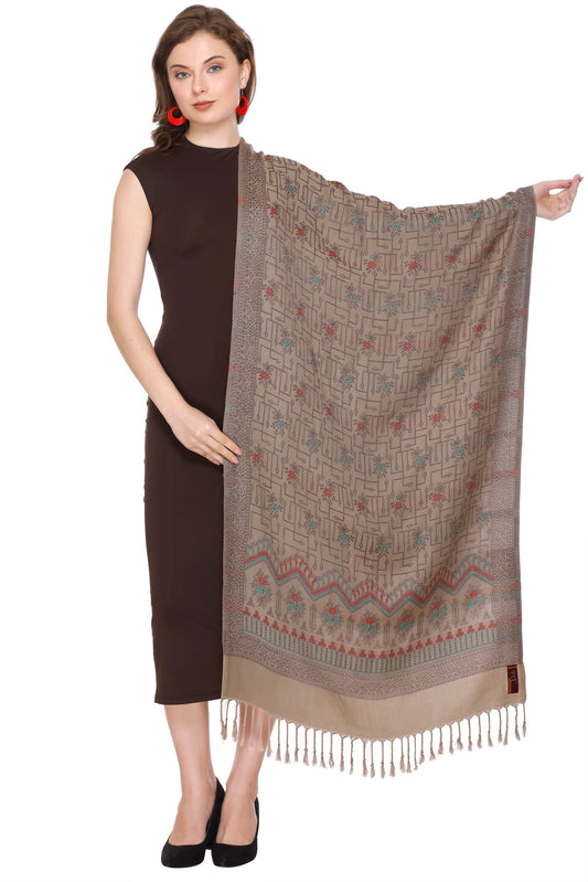 KRITI  Geometric Design Woollen Beige Color Stole For Girl