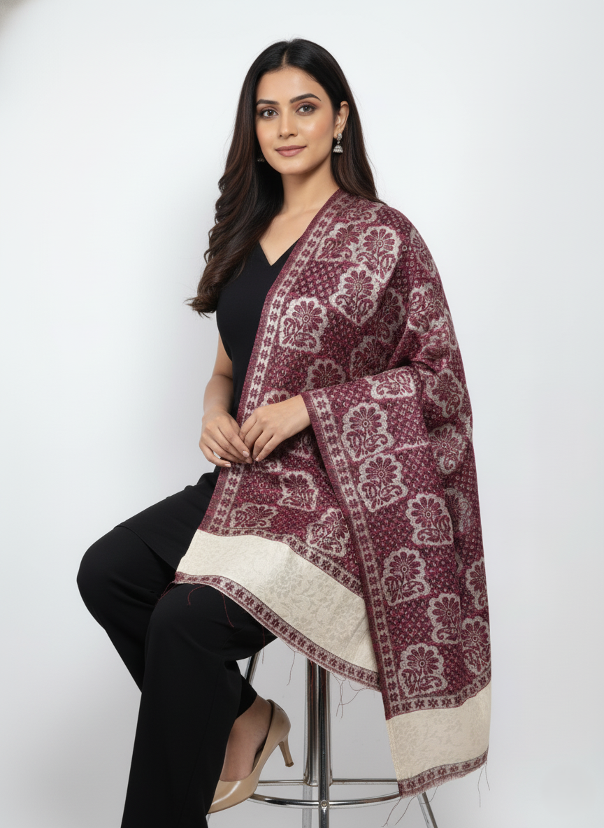 KRITI Floral Pattern Woollen Color Shaw For Women