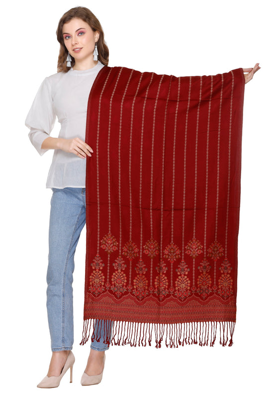KRITI Floral Design Woollen Maroon Colour Stole For Girl