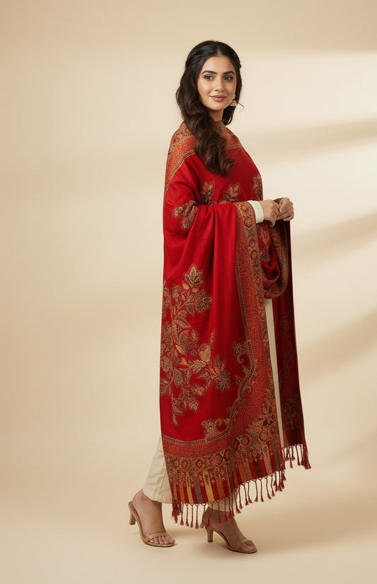 KRITI Floral Pattern Woollen Maroon Color Stole For Girl