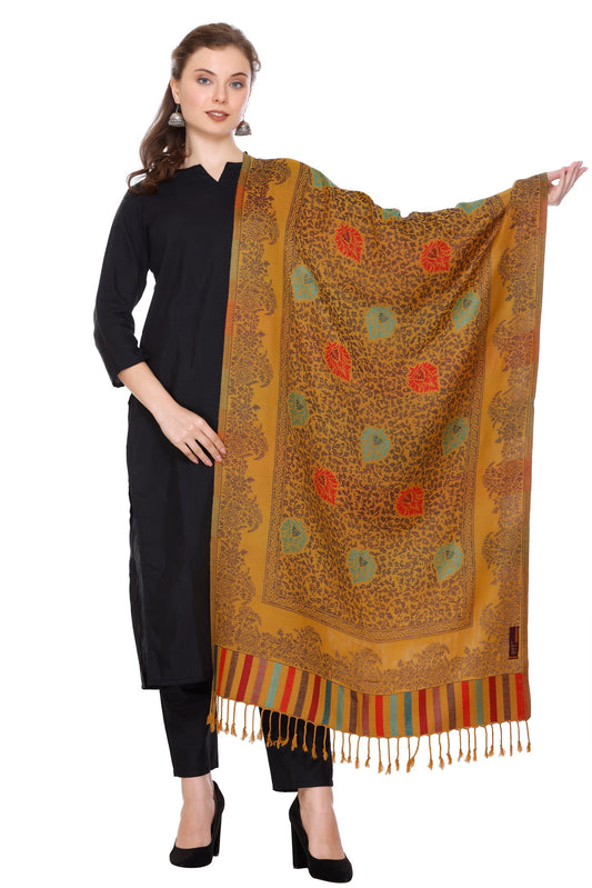 KRITI Paisley Designer Woollen Mustard Colour Stole For Girl