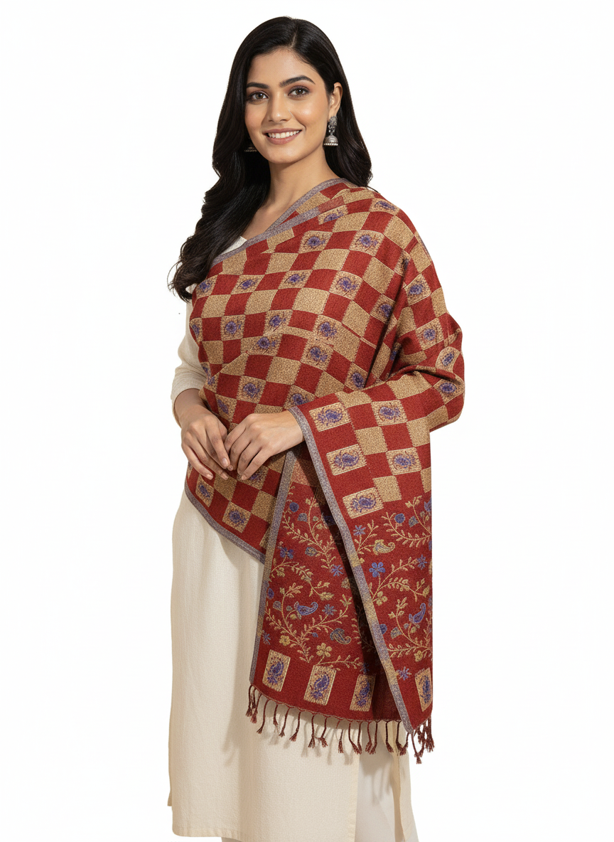 KRITI Floral Pattern Woolen Teal Color Stole For Girl