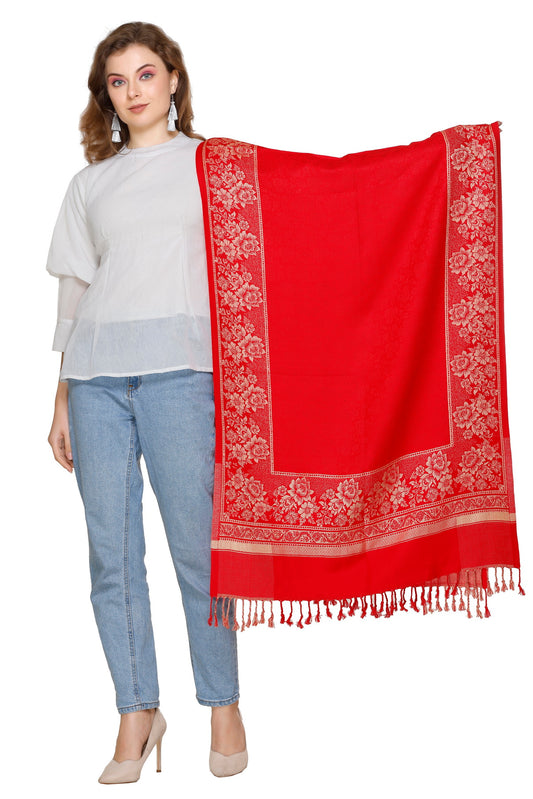 KRITI Floral Border Woollen Red Color Stole For Girl