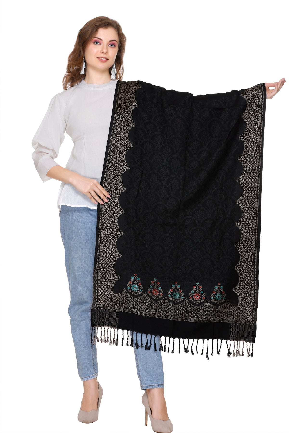 KRITI Black Viscose Stole For Women.