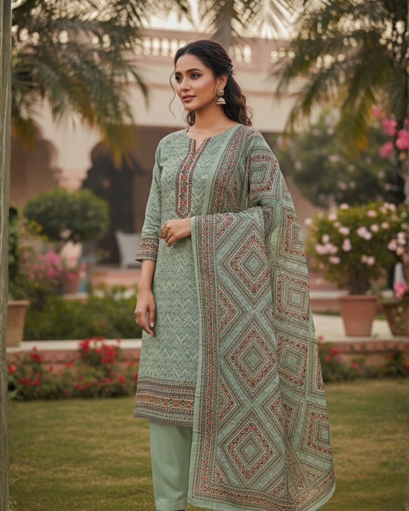 KRITI Winter Woolen Unstitched Suit Mint Color For Women