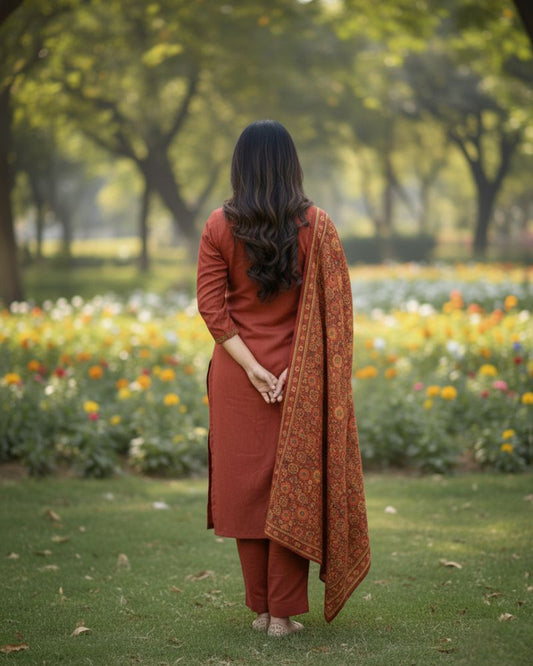 KRITI Winter Woolen Unstitched Suit Orange Color For Women