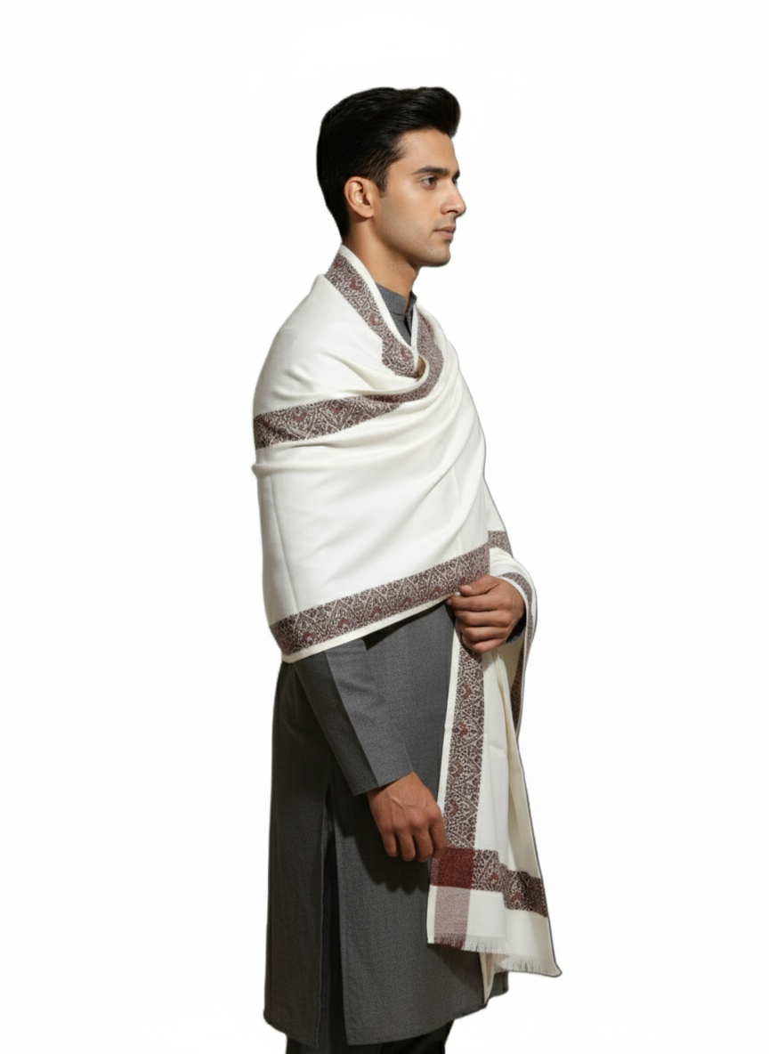 KRITI Woolen Border Design Lohi Cream Color For Male