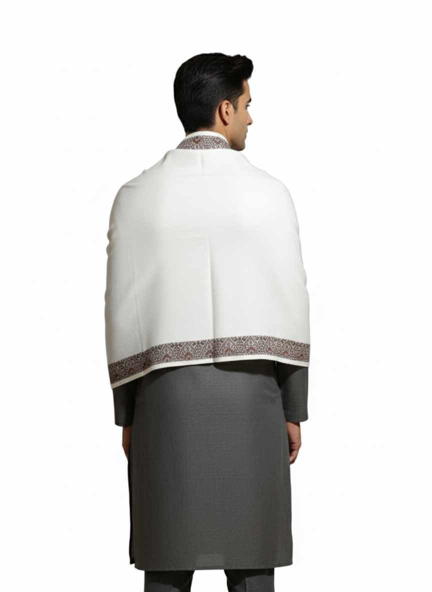 KRITI Woolen Border Design Lohi Cream Color For Men