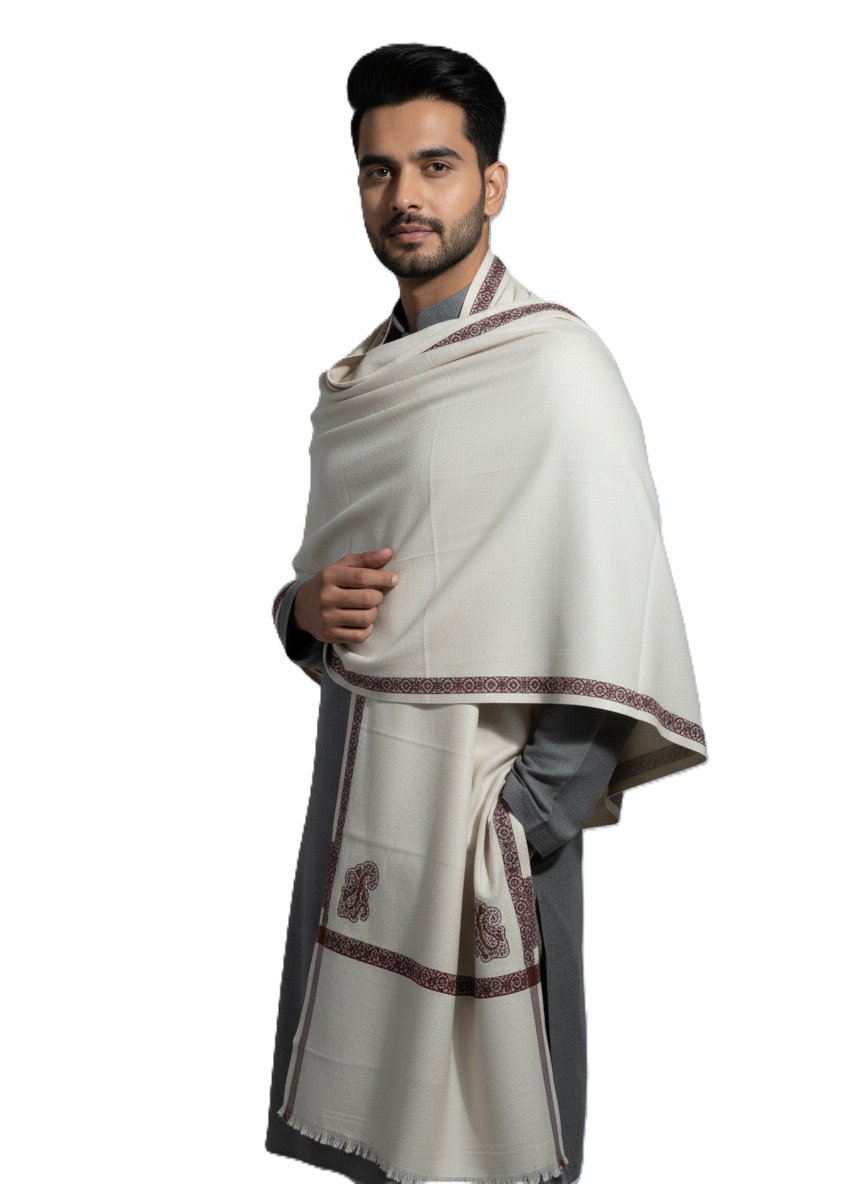 KRITI Woolen Border Design Lohi Cream Color For Male