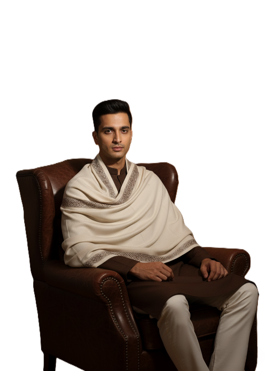 KRITI Woolen Border Design Lohi Cream Color For Male