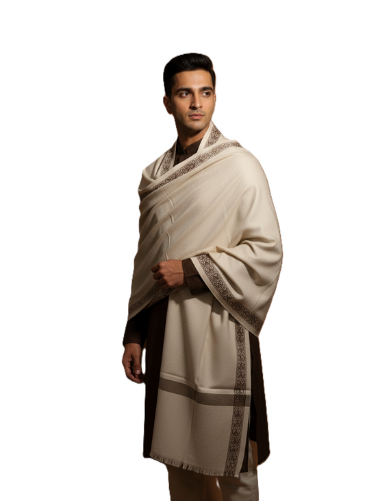 पुरुषों के लिए कृति ऊनी बॉर्डर डिज़ाइन लोही क्रीम रंग