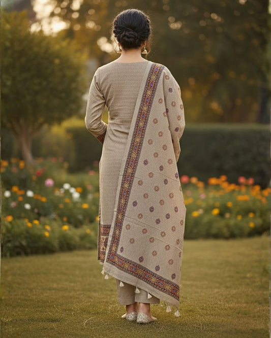 KRITI Winter Woolen Unstitched Suit Camel Color For Women