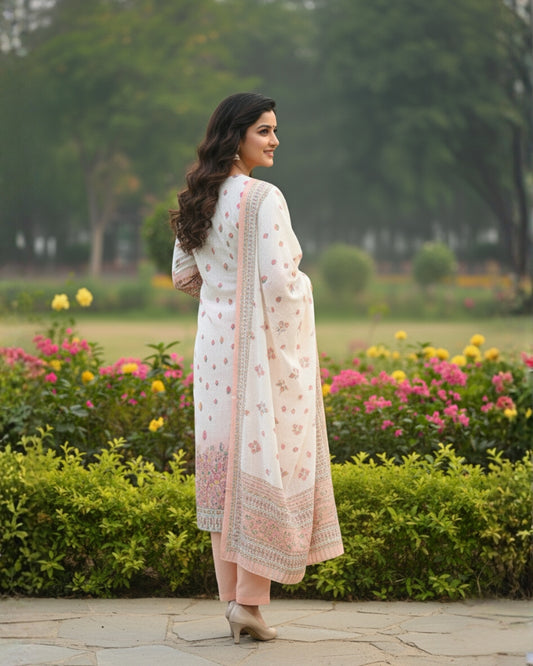 KRITI Winter Woolen Digital Print Stitched Suit Peach Color For Women