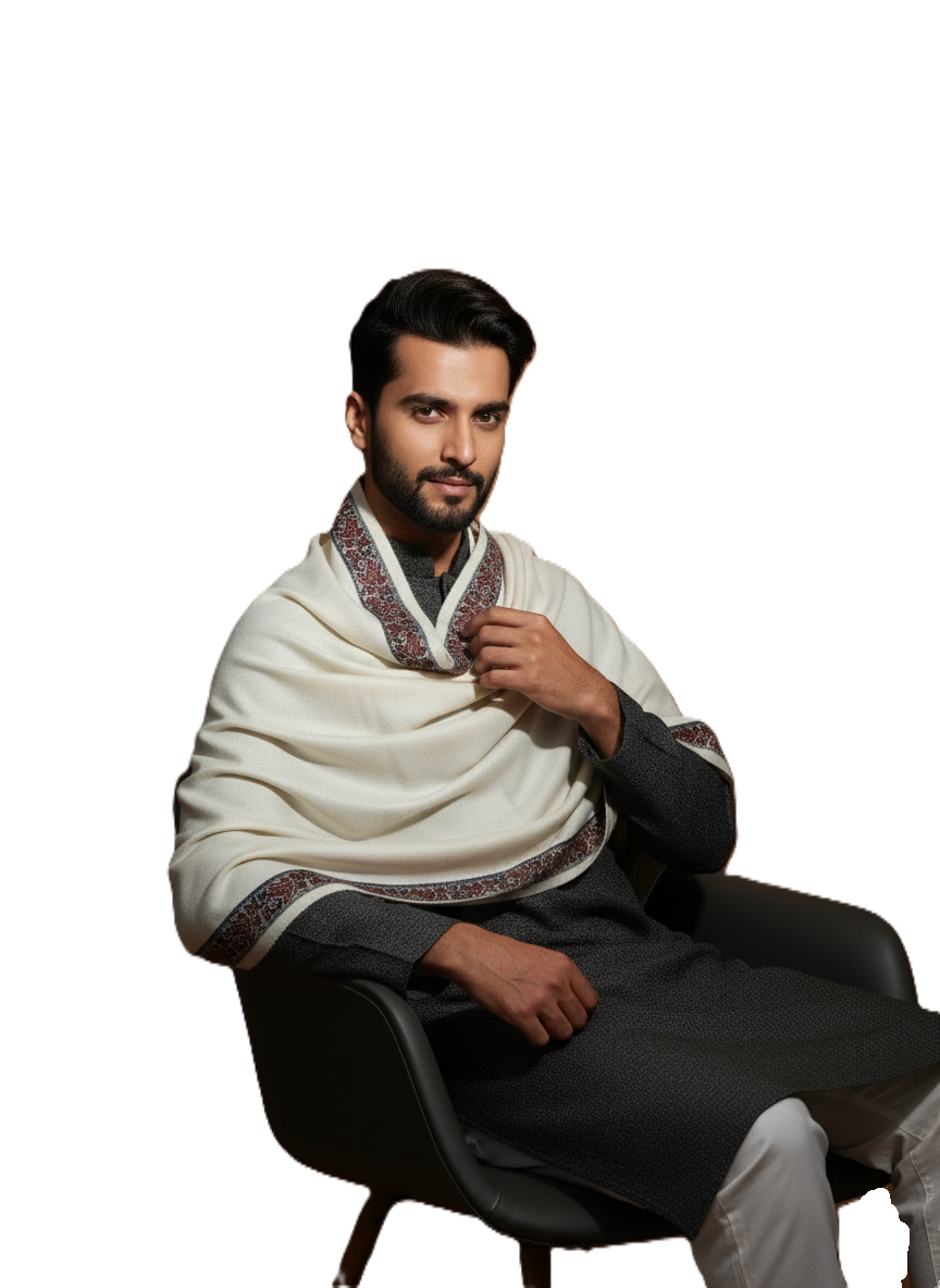 KRITI Woolen Designer Border Lohi Cream Color For Male