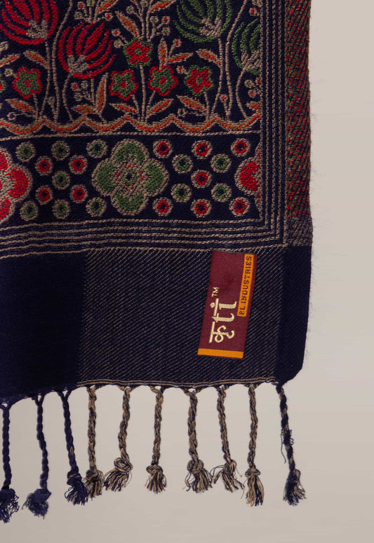 KRITI Border Pattern Woollen Navy Color Stole For Girl