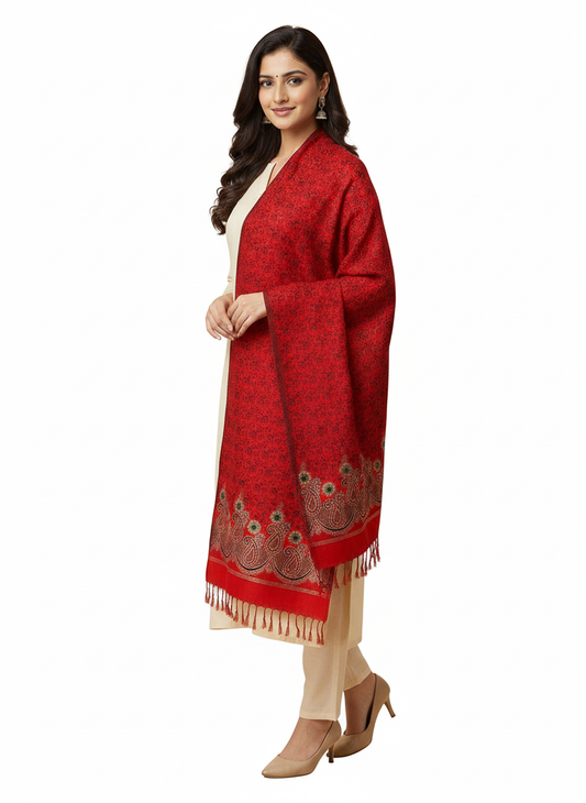 KRITI Paisley Pattern Woolen Red Color Stole For Girl