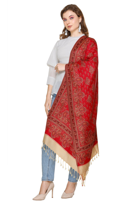 KRITI Floral Designer Woollen Red Colour Stole For Girl