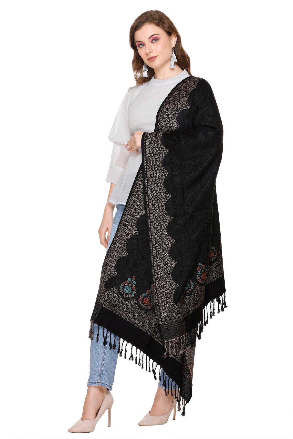 KRITI Black Viscose Stole For Women.