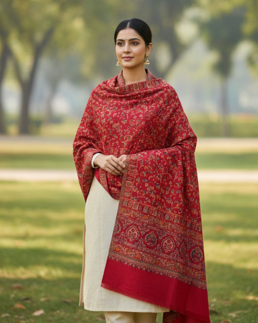 KRITI Floral Design Warm Woolen Maroon Color Shawl for Women