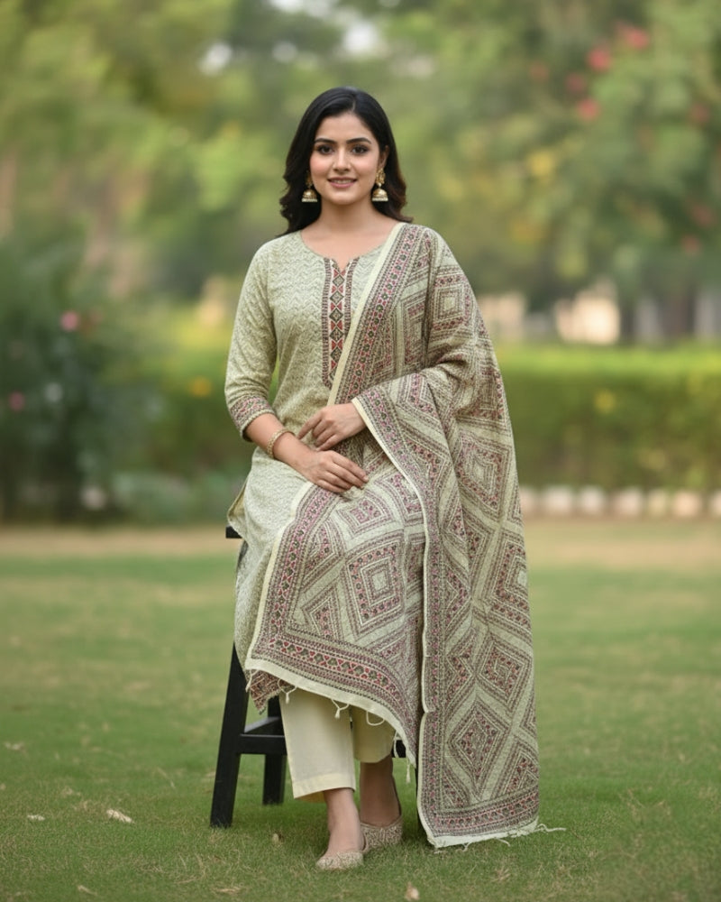 KRITI Winter Woolen Unstitched Suit Lemon Green Color For Women