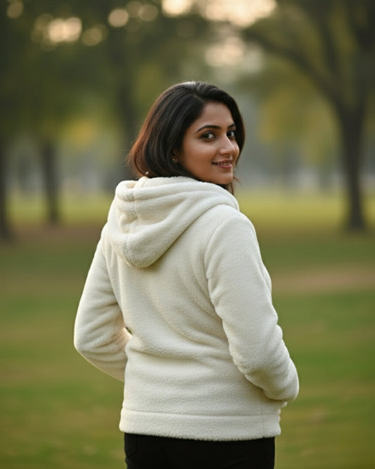 KRITI Women's Woolen Blend Zip Up Hoodie - Premium Warm Hooded Sweatshirt | Casual Winter Sweatshirt with Pockets