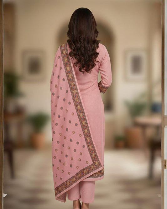 KRITI Winter Woolen Unstitched Suit Pink Color For Women