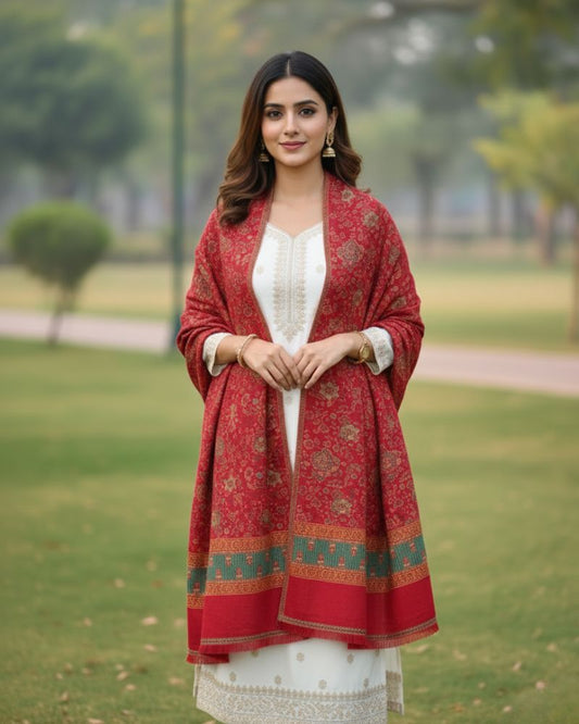 KRITI Floral Design Warm Woolen Maroon Color Shawl for Women