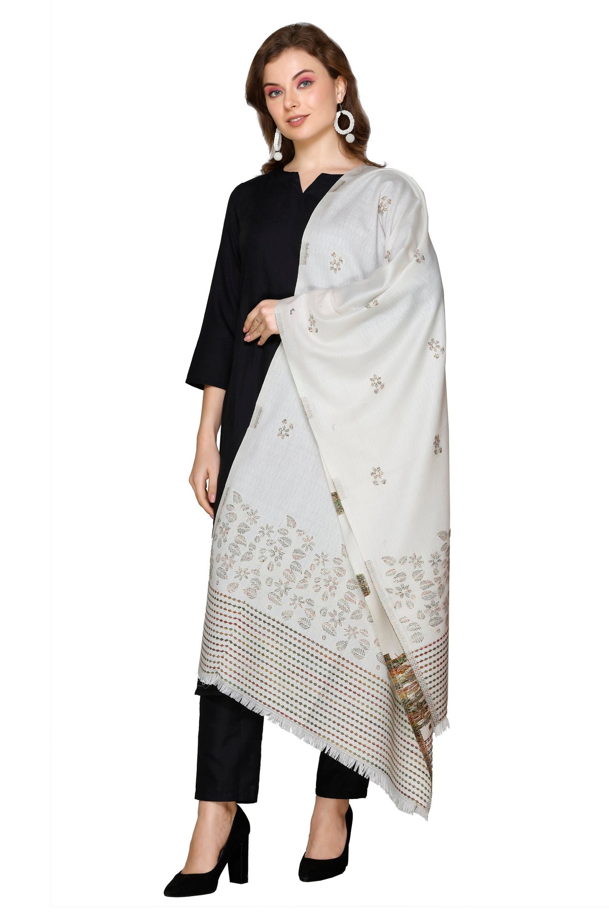 KRITI White Acrylic Viscose Stole – Classic & Versatile