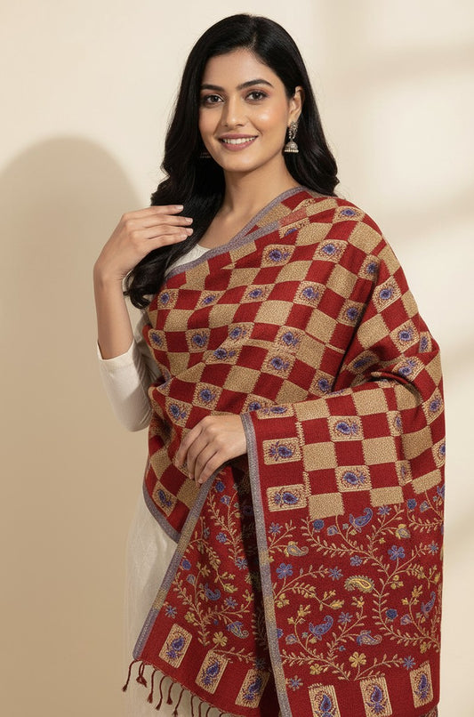 KRITI Floral Pattern Woolen Teal Color Stole For Girl