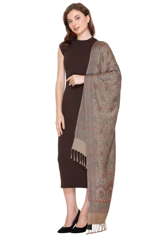 KRITI  Geometric Design Woollen Beige Color Stole For Girl